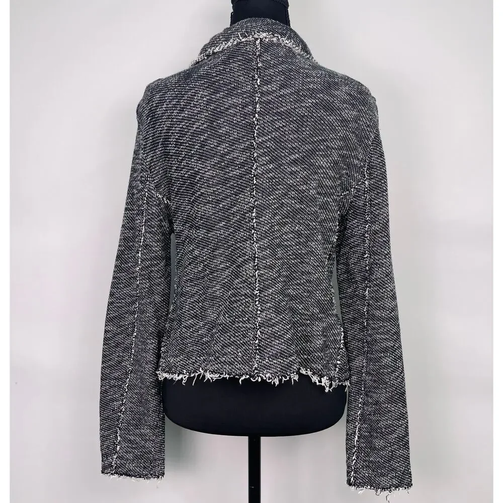 Eileen Fisher Black White Textured Fringe Tweed Blazer Cardigan Size S Petite - Picture 3 of 10